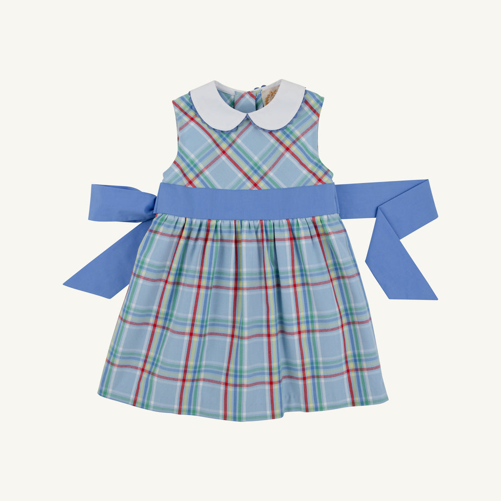 Kensington Court Plaid/Barbados Blue Sleeveless Cindy Lou Sash Dress