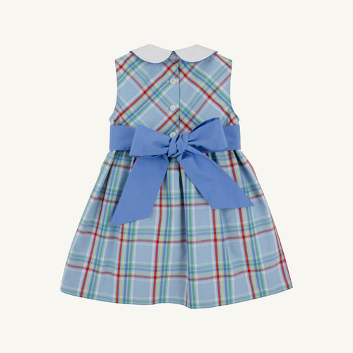 Kensington Court Plaid/Barbados Blue Sleeveless Cindy Lou Sash Dress